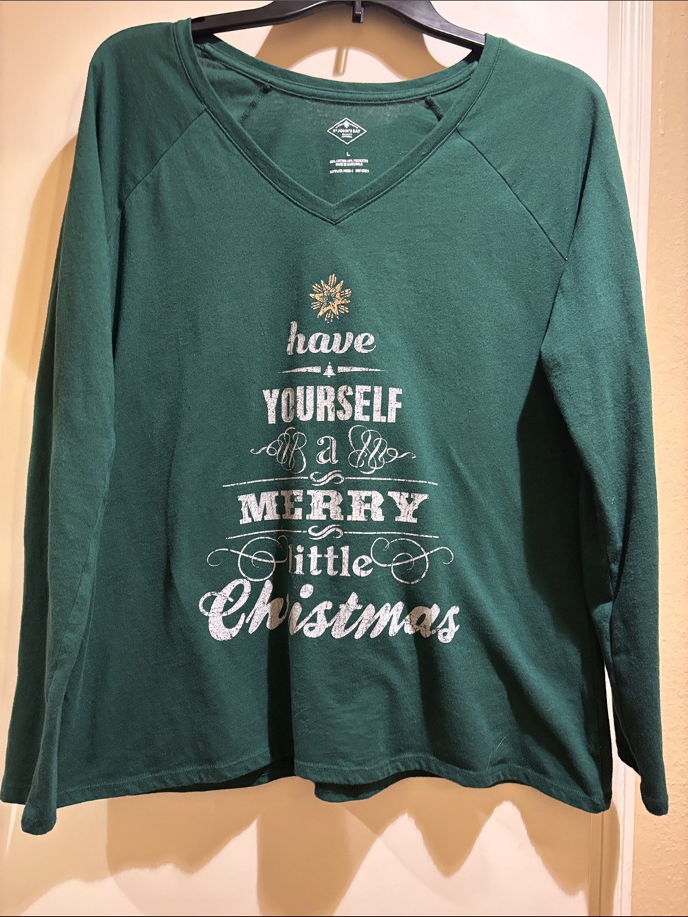 St. John's Bay Green Holiday Sweatshirt with Silver & Gold Script